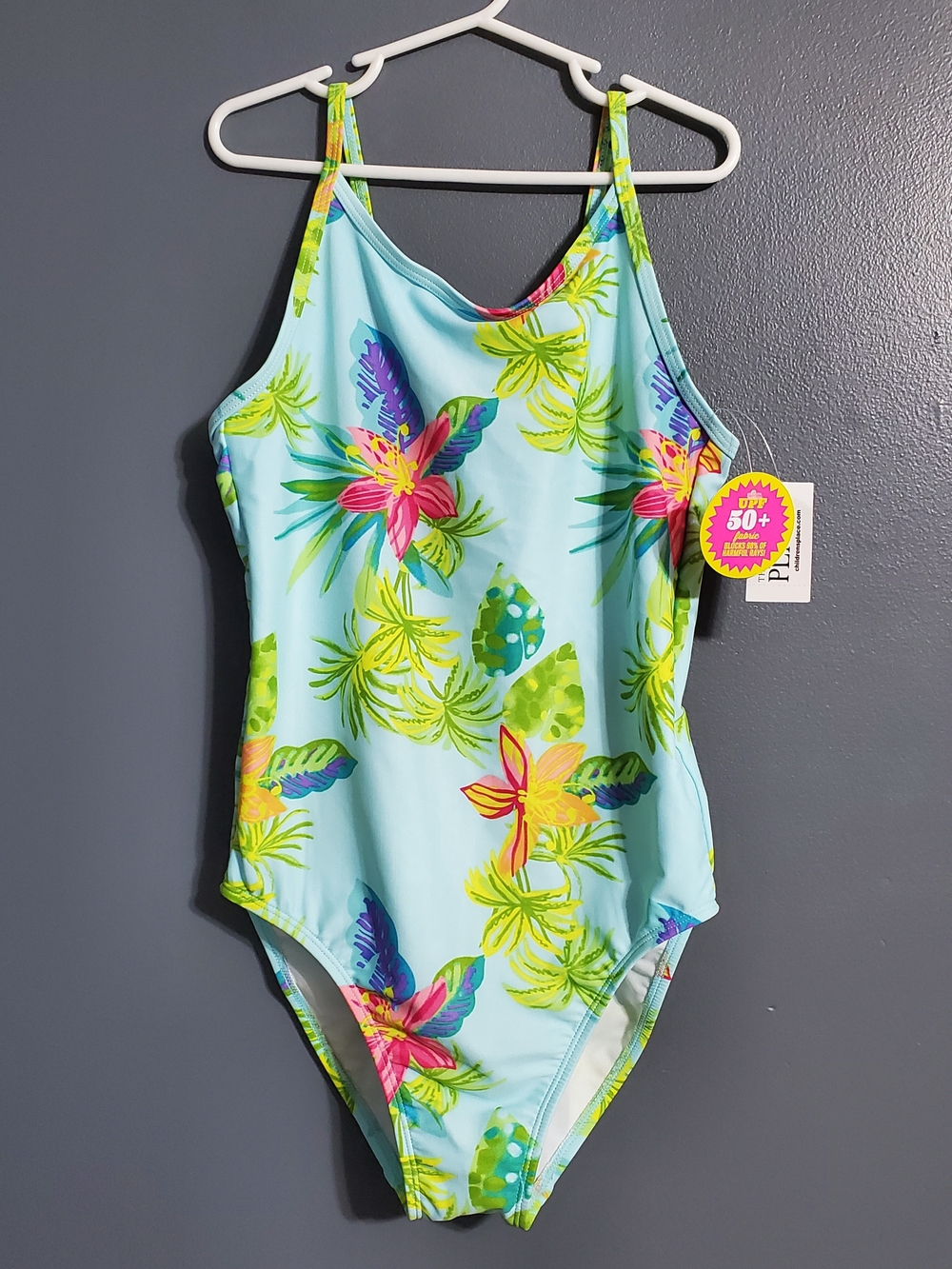 NWT Children's Place Aqua Floral Tropical One-Piece Swimsuit Girls Size Large
